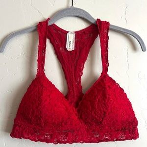 Bright red lacy racerback bralette